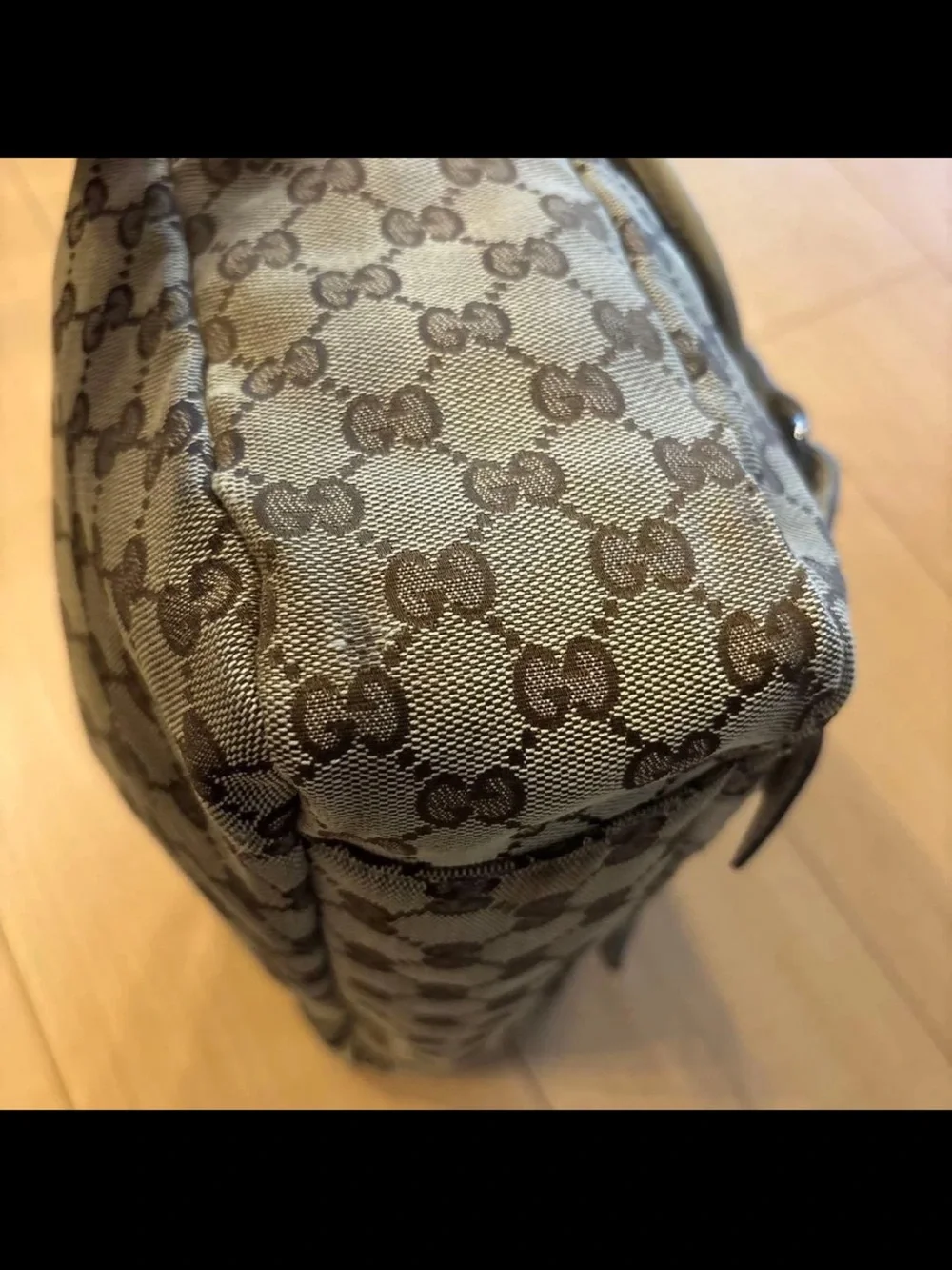 Gucci Beige Monogram Messenger Bag with White Trim